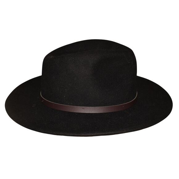 SCALA $70 Black Wool Felt Wide Brim Fedora Safari Hat Leather Band S / M - Picture 4 of 6